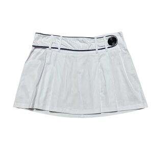Y2K Lola Micro Mini Skirt Women’s M White Navy Blue Faux Button Pleated Low Rise